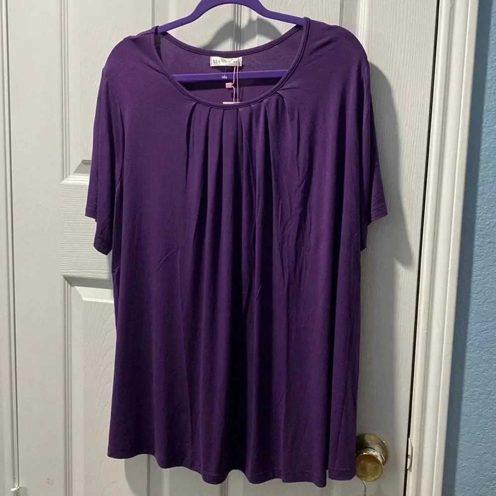 MANER Women's Size XXL Tops Short Sleeve Flowy Shirts Casual Blouses Tunic Tops